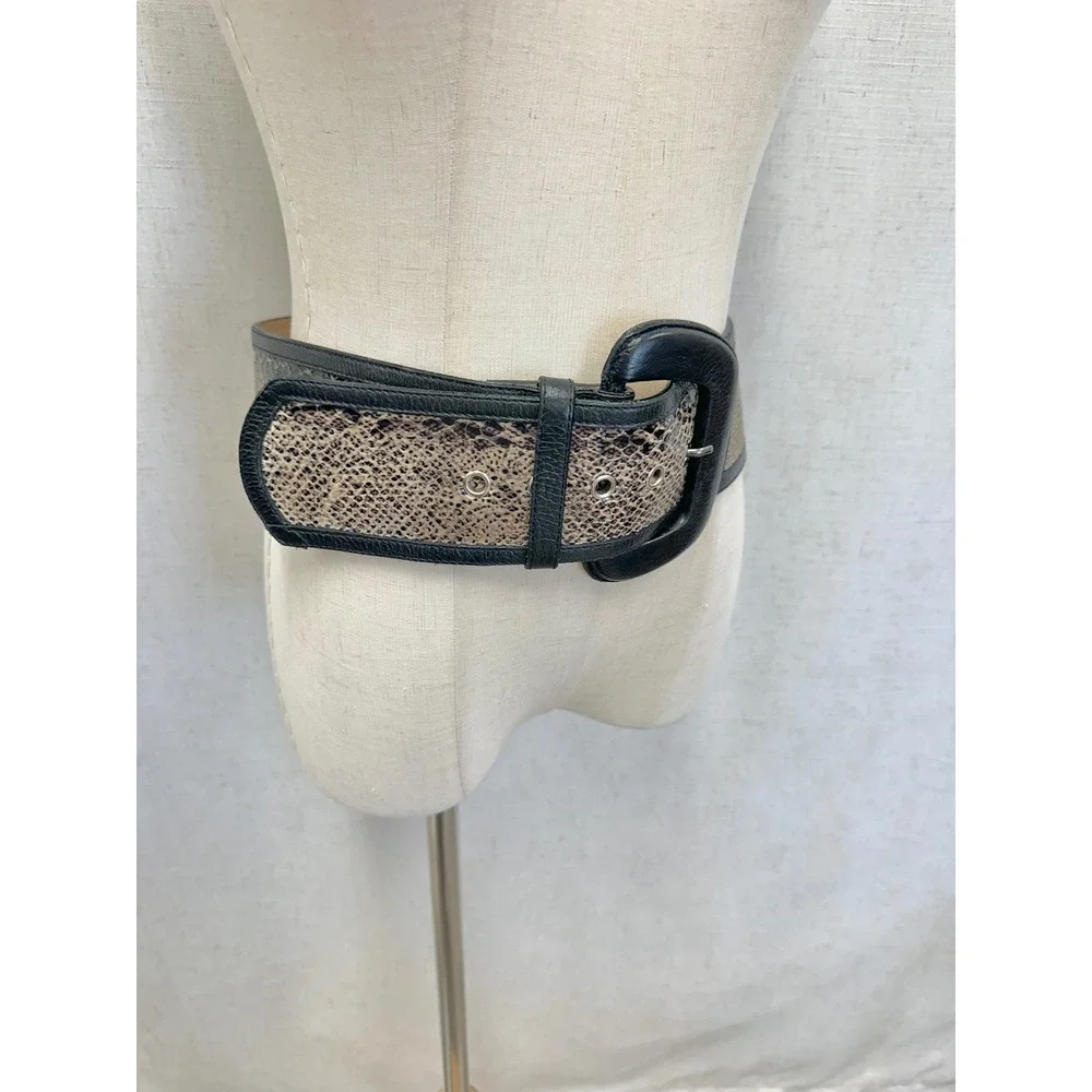 Leatherock Snakeskin Print Black Leather Wide Waist Belt Womens 34 6658 USA Made